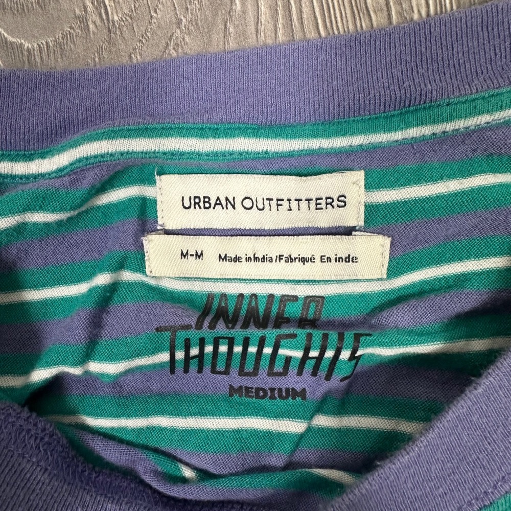 Urban Outfitters Upcycled Purple and Teal Striped Cropped Long Sleeve Top - Picture 5 of 7